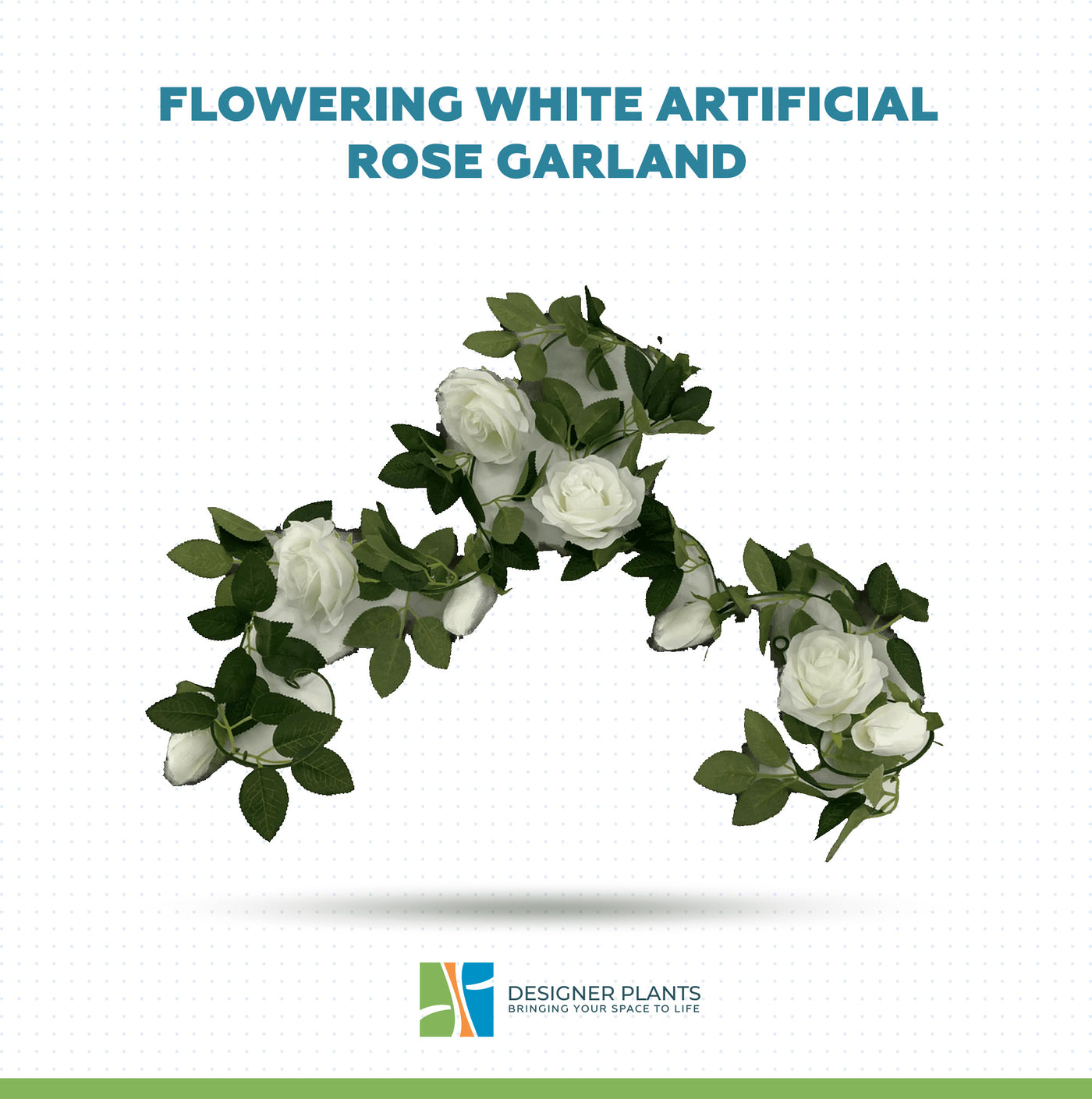 Flowering White Artificial Rose Garland 190cm