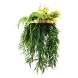 Gold Artificial Hanging Plant Disc Chandelier with Realistic Draping Greenery & Ferns — 80cm UV Resistant