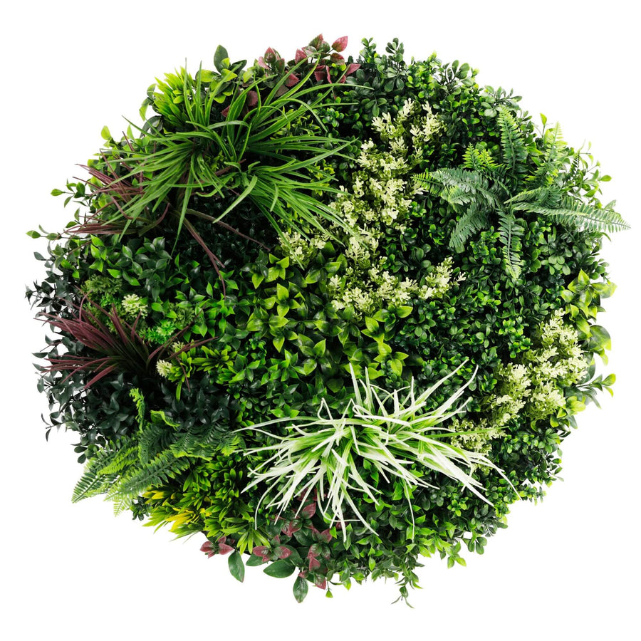 Slimline Artificial Green Wall Disc Art 80cm Colour Fresh UV Resistant (White) - Designer Plants