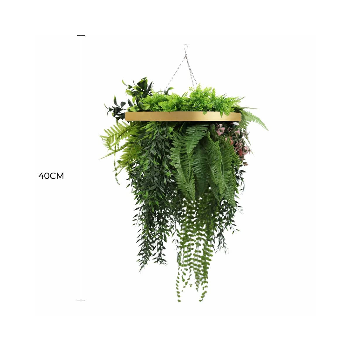 Gold Artificial Hanging Plant Disc Chandelier with Lush Draping Foliage — 40cm UV Resistant