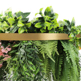 Gold Artificial Hanging Plant Disc Chandelier with Premium Fern Foliage & Trailing Greenery — 60cm UV Resistant