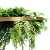 Gold Artificial Hanging Plant Disc Chandelier with Realistic Trailing Greenery & Ferns — 80cm UV Resistant