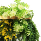 Gold Artificial Hanging Plant Disc Chandelier with Bright Tropical Trailing Foliage & Draping Ferns — 40cm UV Resistant