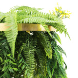 Gold Artificial Hanging Plant Disc Chandelier with Bright Tropical Trailing Foliage & Draping Ferns — 40cm UV Resistant
