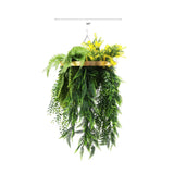 Gold Artificial Hanging Plant Disc Chandelier with Bright Tropical Trailing Foliage & Draping Ferns — 40cm UV Resistant