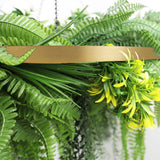 Gold Artificial Hanging Plant Disc Chandelier with Realistic Draping Greenery & Ferns — 80cm UV Resistant