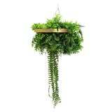 Gold Artificial Hanging Plant Disc Chandelier with Life-Like Trailing Foliage & Draping Greenery — 40cm UV Resistant