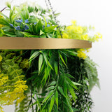 Gold Artificial Hanging Plant Disc Chandelier with Tropical Fern Foliage & Trailing Greenery — 60cm UV Resistant