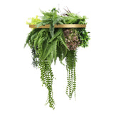 Gold Artificial Hanging Plant Disc Chandelier with Tropical Fern Foliage & Trailing Greenery — 60cm UV Resistant