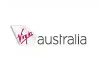 Virgin Australia logo on a white background, featuring a red and white abstract shape next to the words 'virgin australia' in dark gray.
