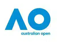 The logo for the Australian Open, featuring a large blue stylized 'AO' with the words 'australian open' in smaller blue text underneath, on a white background.