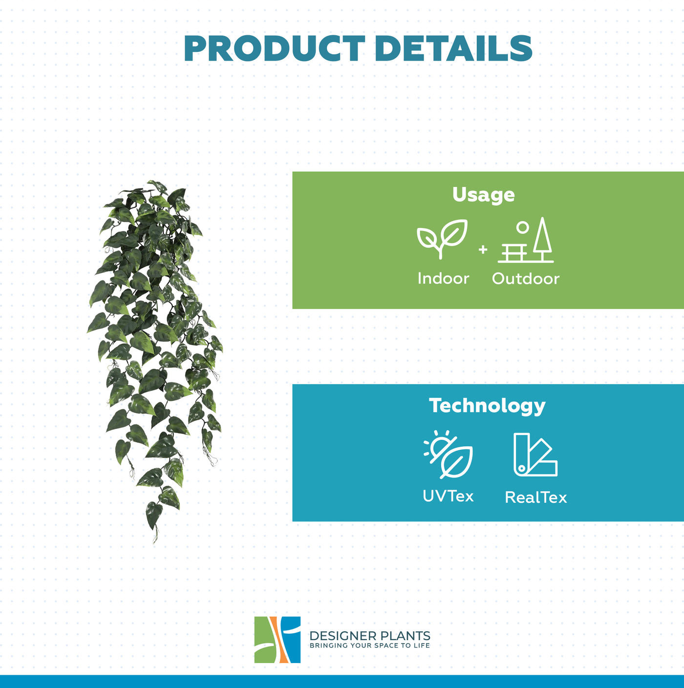 Hanging Artificial Pothos / Philodendron  Plant UV Resistant 85cm