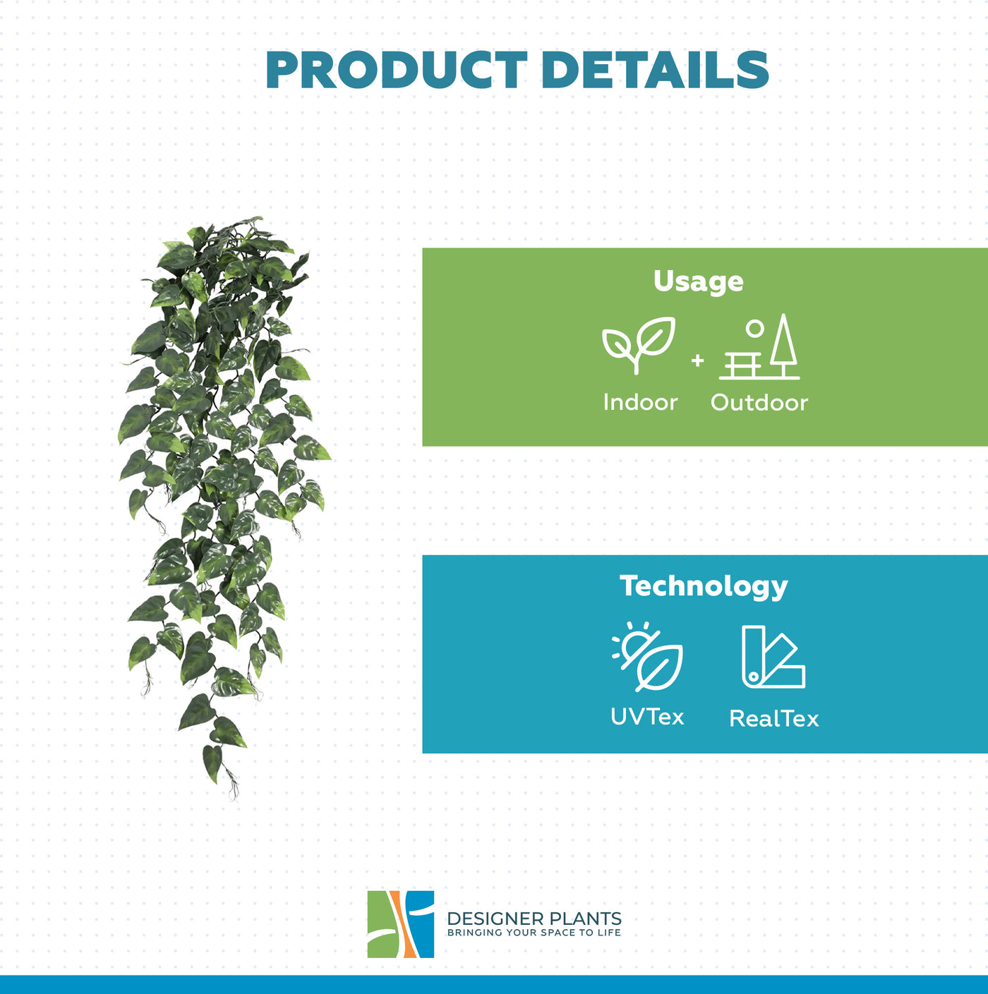 Hanging Artificial Pothos / Philodendron Plant UV Resistant 105cm