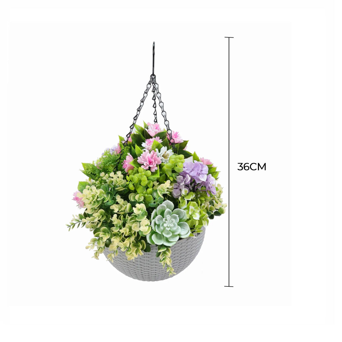 Hanging Artificial Succulent Basket 36cm UV Resistant
