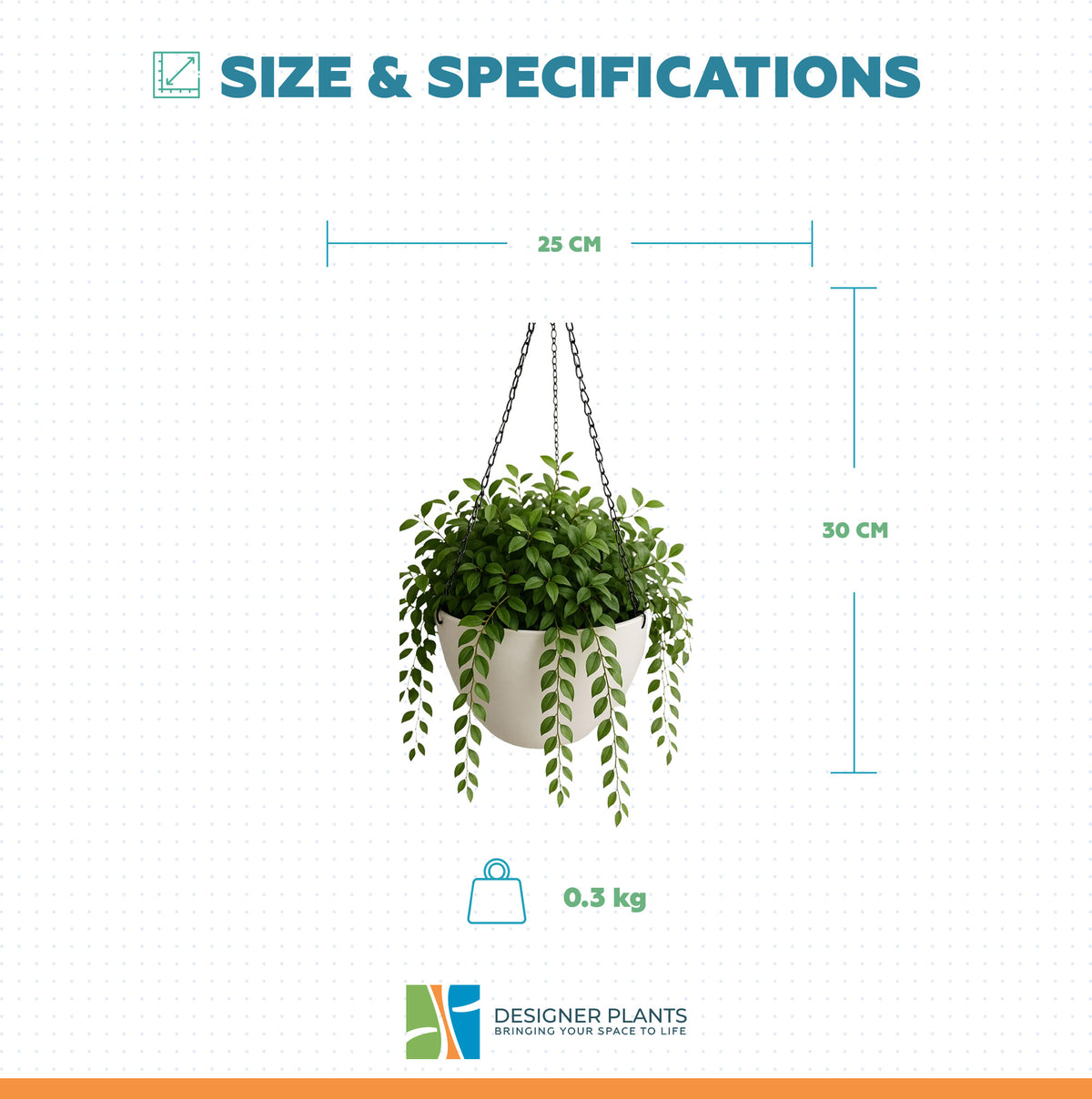 Hanging Rustic White Plastic Pot with Chain 30cm