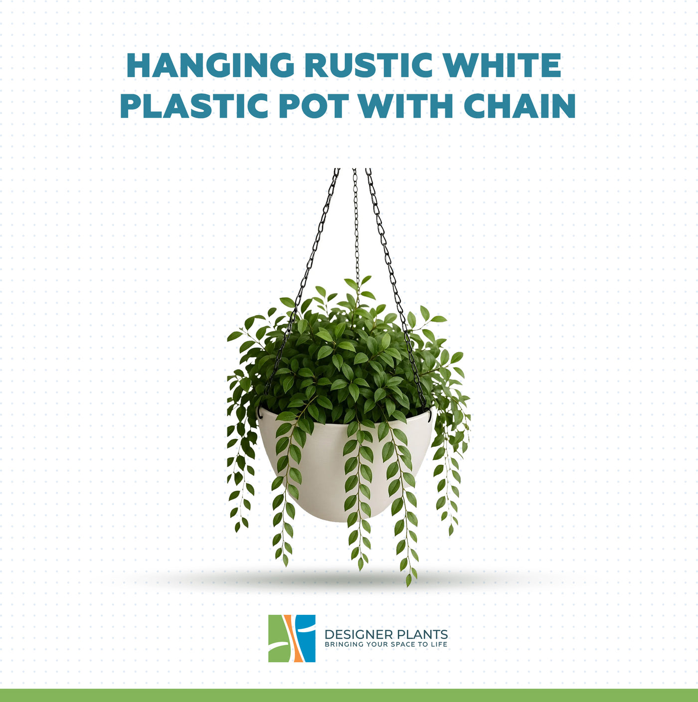 Hanging Rustic White Plastic Pot with Chain 30cm