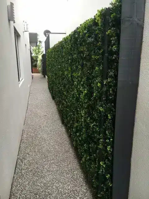 Side walk way fence with fake hedge tiles
