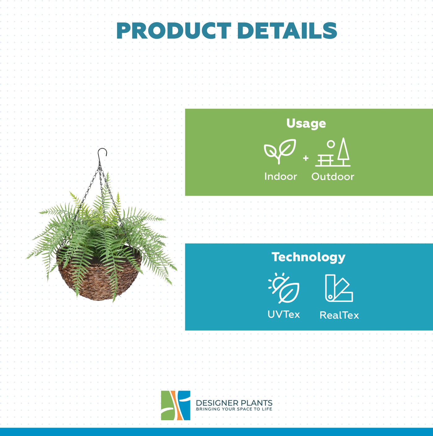 Large Artificial Hanging Basket (Fern Hanging Basket) UV Resistant