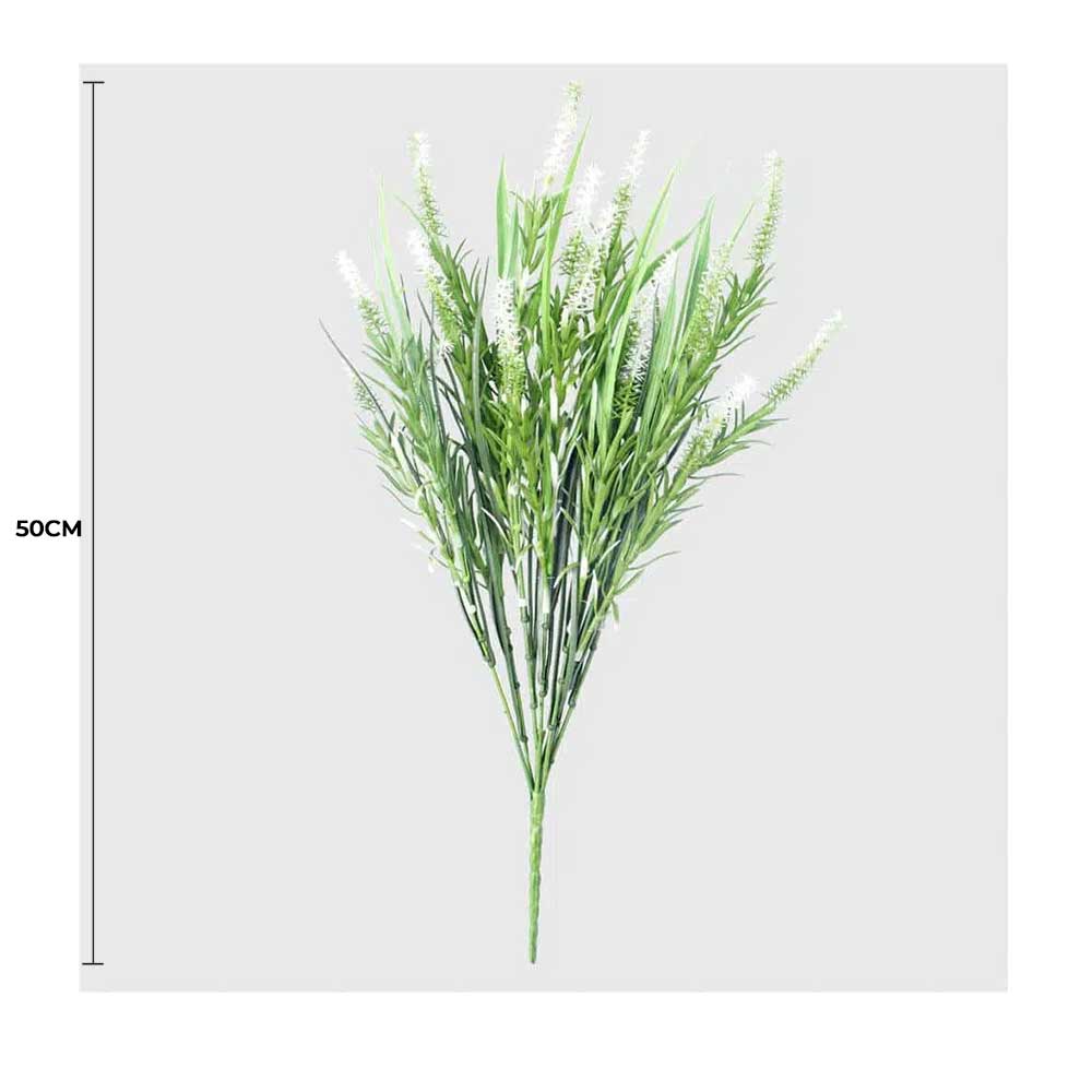 Long Artificial Lavender Stem (White) 50cm UV Resistant