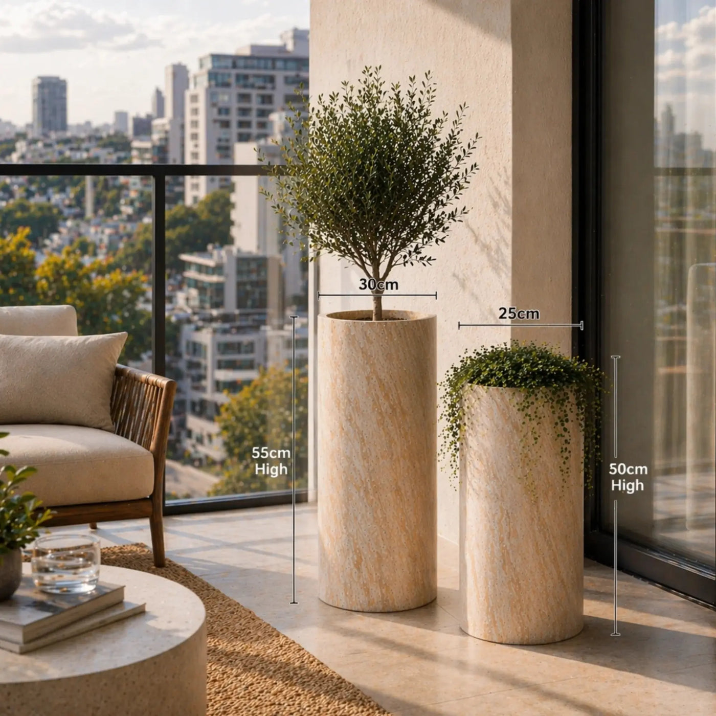 2 Sizes - Luxury Marble Tall Cylinder Planter | Premium Pot Range - Designer Plants