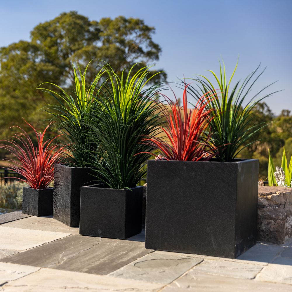 Modern Black Terrazzo Square Planters (Set of 4) Bulk Set Savings - Designer Plants
