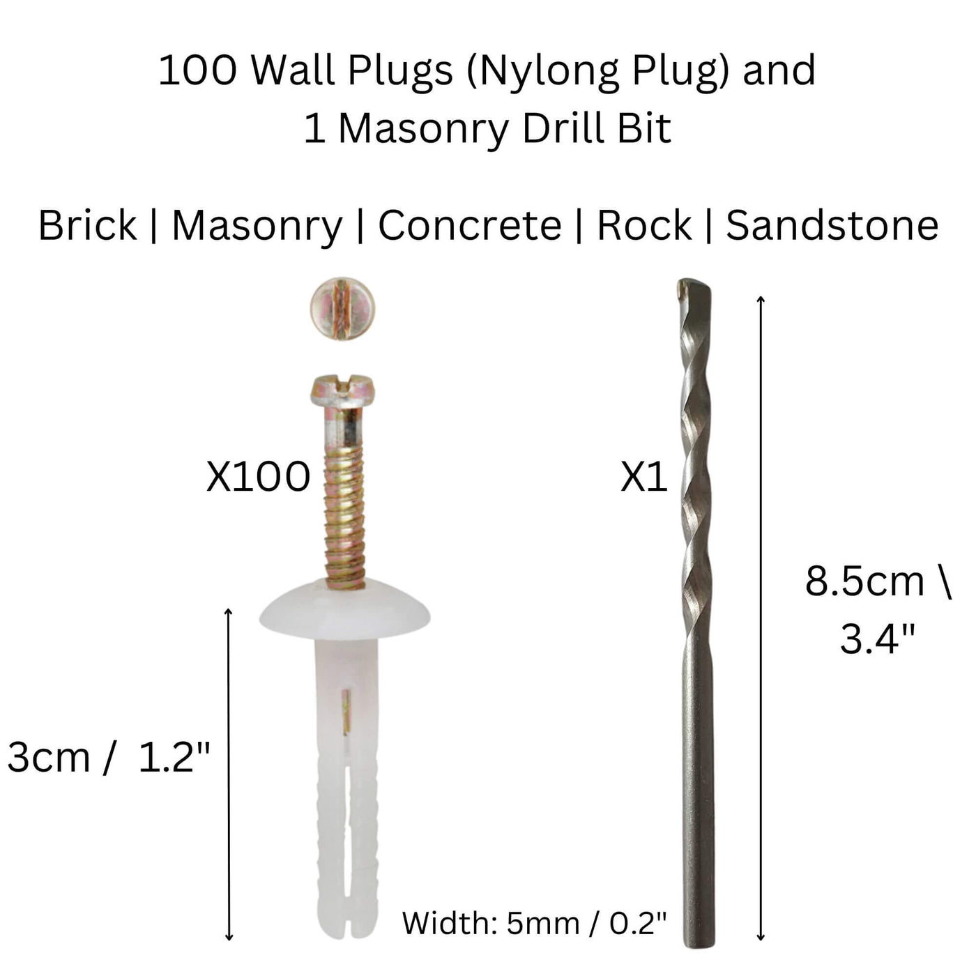 5mm x 25mm Nylon Plug (Masonry Surfaces) - 100 Pieces - Designer Plants