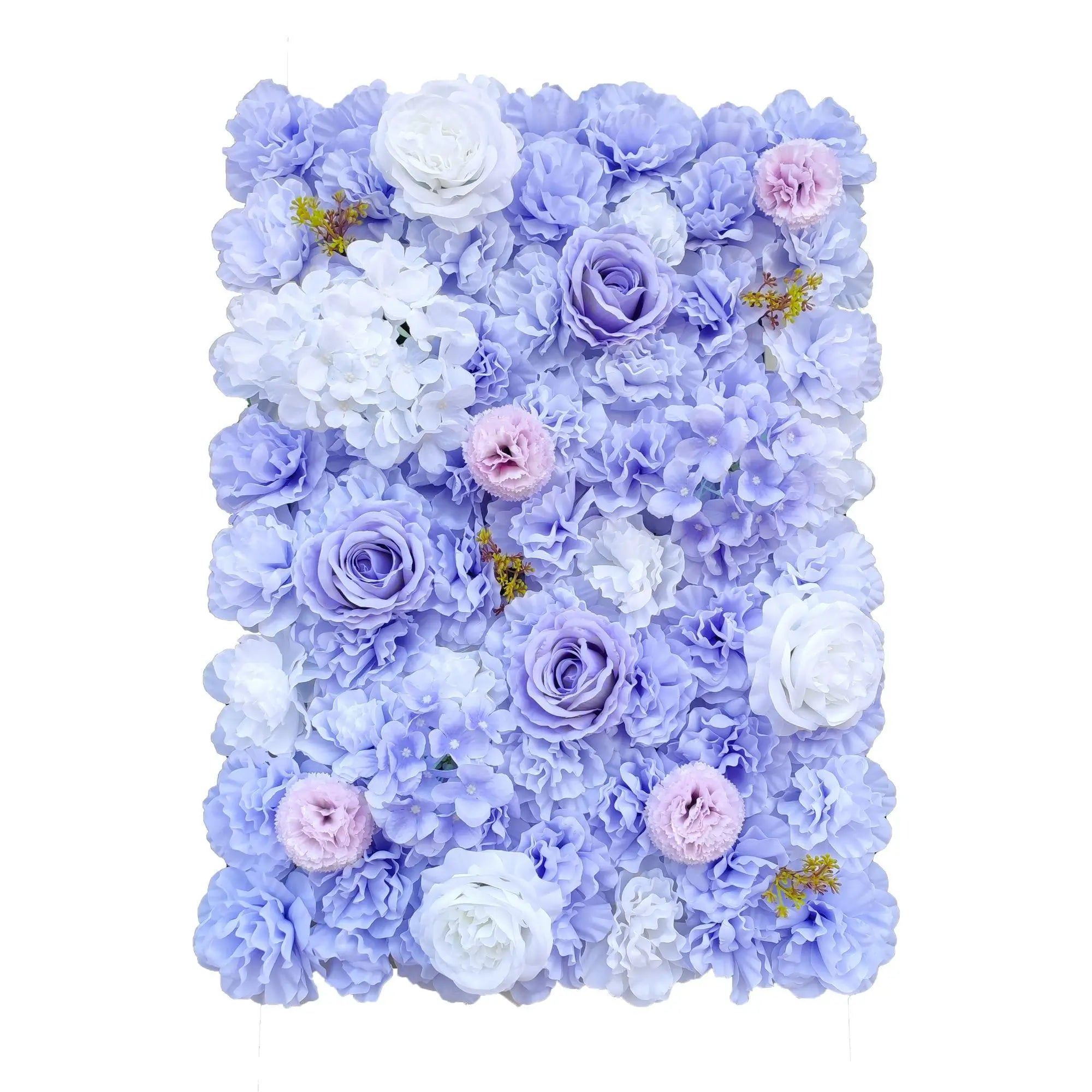Floral arrangement with purple, white, and pink flowers on a white background
