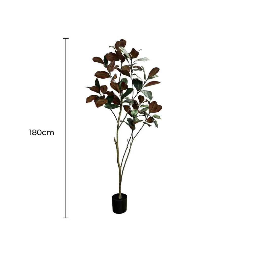 Artificial plant with dimensions indicated on a white background