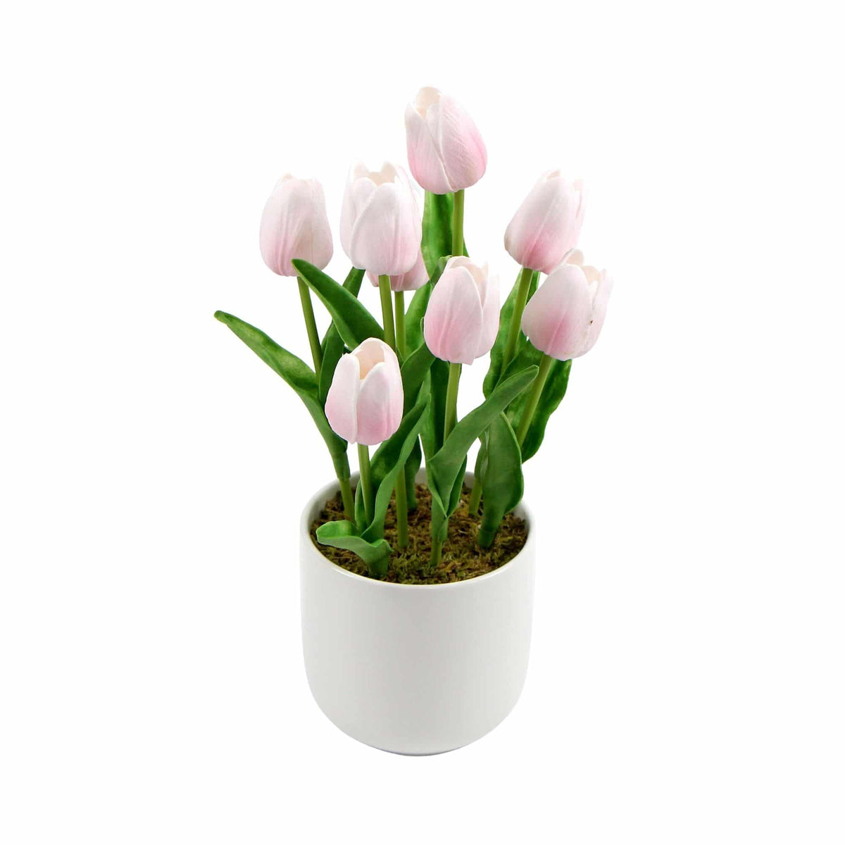 Flowering Pink Artificial Tulip Plant Arrangement With Ceramic Bowl 35cm - Designer Plants