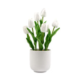 Flowering White Artificial Tulip Plant Arrangement With Ceramic Bowl 35cm - Designer Plants