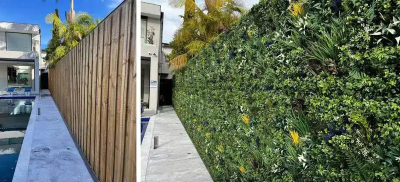 Premium Artificial Green Wall Installation – Pool Landscaping Idea (Before & After)