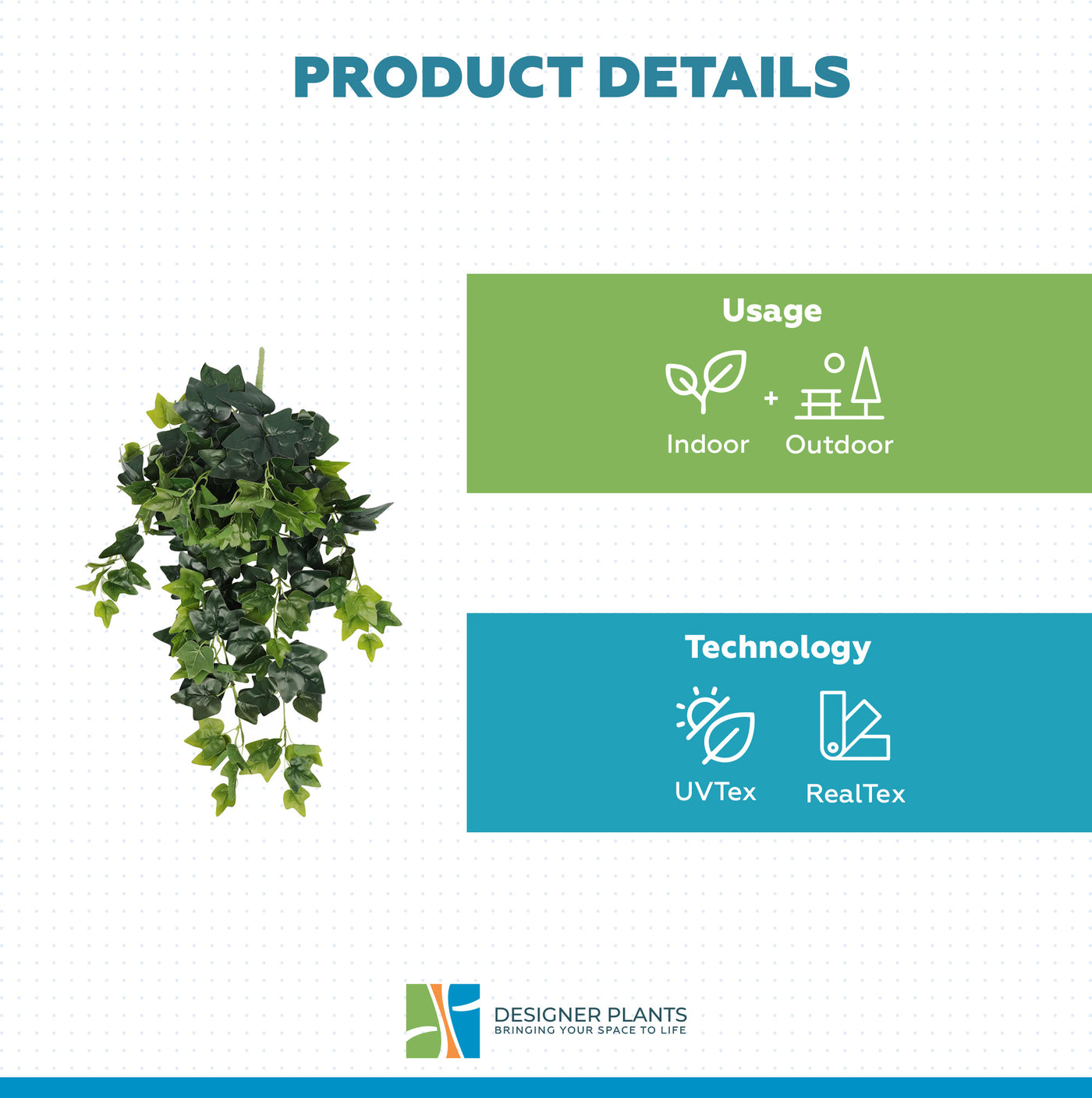 Premium English Hanging Green Artificial Ivy Bush 80cm