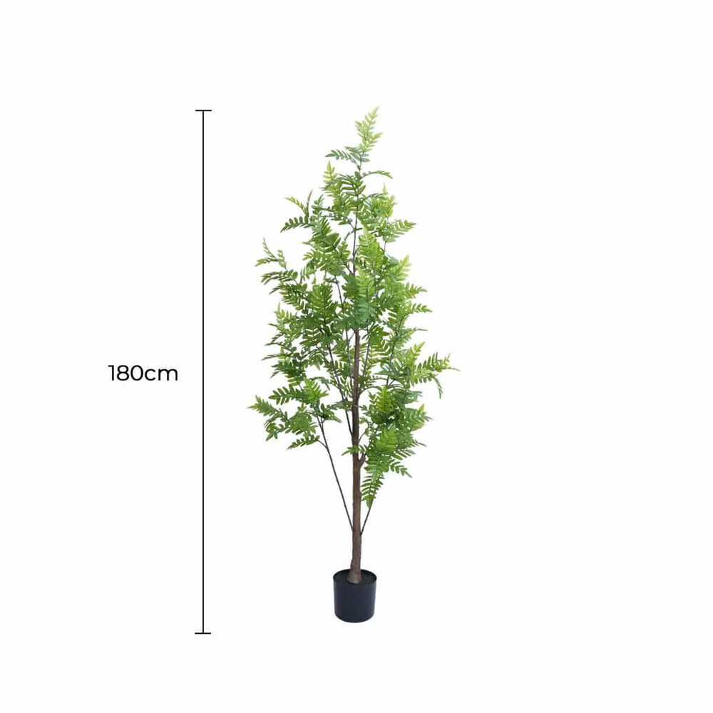 Artificial potted plant with a height measurement of 180cm on a white background