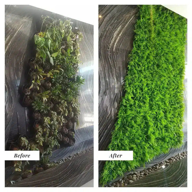 Artificial Fern Panels installed to replace a dead green wall
