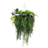 Silver Artificial Hanging Plant Disc Chandelier with Lush Draping Foliage — 40cm UV Resistant - Designer Plants
