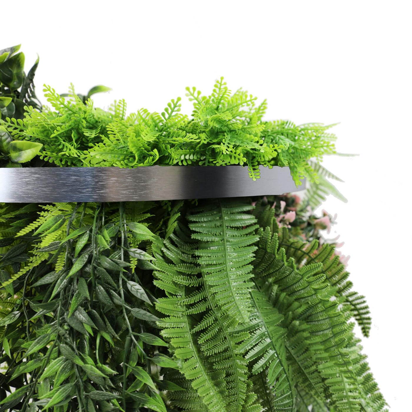 Silver Artificial Hanging Plant Disc Chandelier with Lush Draping Foliage — 40cm UV Resistant