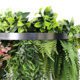 Silver Artificial Hanging Plant Disc Chandelier with Premium Fern Foliage & Trailing Greenery — 60cm UV Resistant