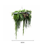 Silver Artificial Hanging Plant Disc Chandelier with Premium Fern Foliage & Trailing Greenery — 60cm UV Resistant