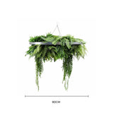 Silver Artificial Hanging Plant Disc Chandelier with Realistic Trailing Greenery & Ferns — 80cm UV Resistant