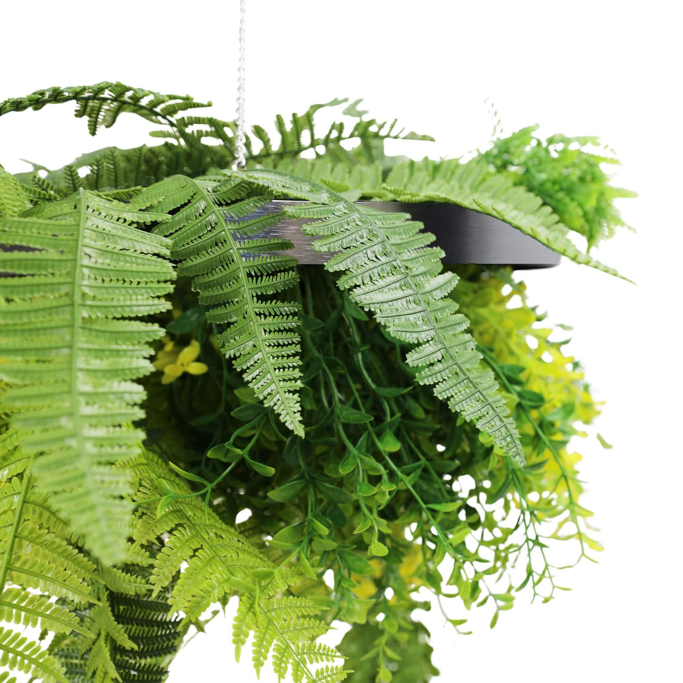 Silver Artificial Hanging Plant Disc Chandelier with Life-Like Trailing Foliage & Draping Greenery — 40cm UV Resistant