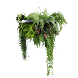 Silver Artificial Hanging Plant Disc Chandelier with Cascading Greenery & Trailing Fern Foliage — 60cm UV Resistant
