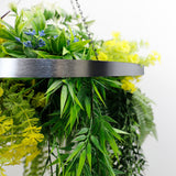 Silver Artificial Hanging Plant Disc Chandelier with Tropical Fern Foliage & Trailing Greenery — 60cm UV Resistant