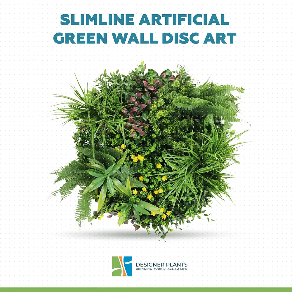 Slimline Artificial Green Wall Disc Art 100cm Country Fern UV Resistant (Black)