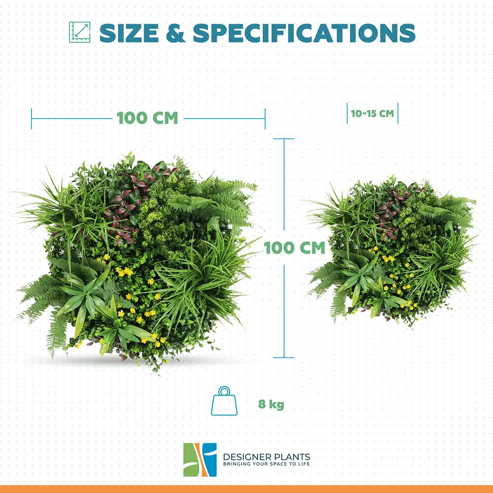 Slimline Artificial Green Wall Disc Art 100cm Country Fern UV Resistant (Black)