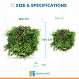 Slimline Artificial Green Wall Disc Art 100cm Country Fern UV Resistant (Black)
