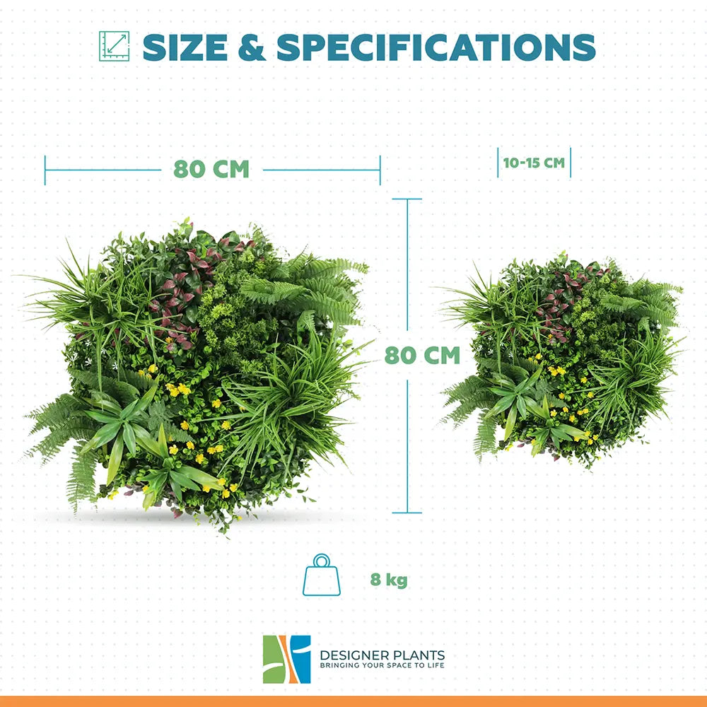 Slimline Artificial Green Wall Disc Art 80cm Country Fern UV Resistant (White)