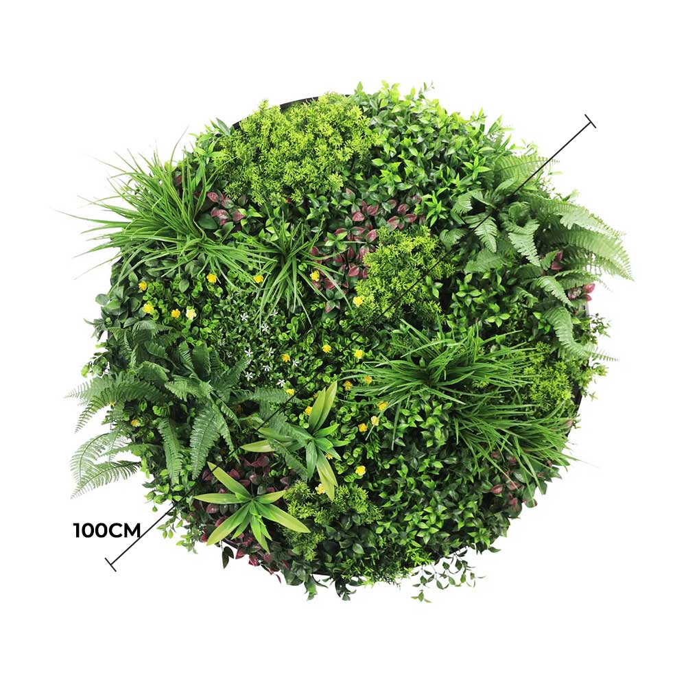 Slimline Artificial Green Wall Disc Art 100cm Country Fern UV Resistant (Black)
