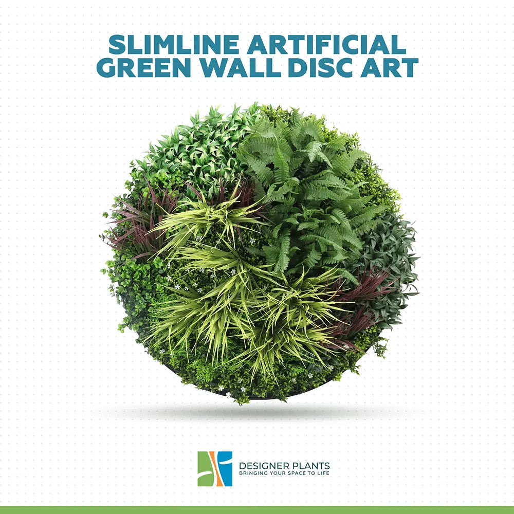Slimline Artificial Green Wall Disc Art 50cm Grassy Fern Fields UV Resistant (Black)