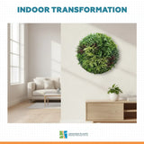Slimline Artificial Green Wall Disc Art 80cm Grassy Fern UV Resistant (White)