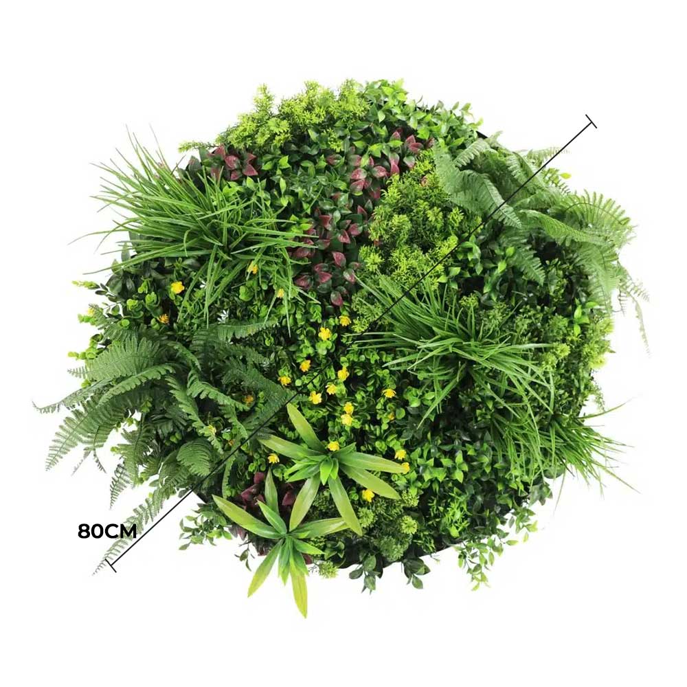 Slimline Artificial Green Wall Disc Art 80cm Country Fern UV Resistant (White)